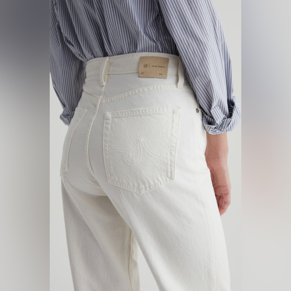 NWT AG Kora Wide Leg Raw Hem Jeans in Powder White Sz 31 $240 - Picture 3 of 11